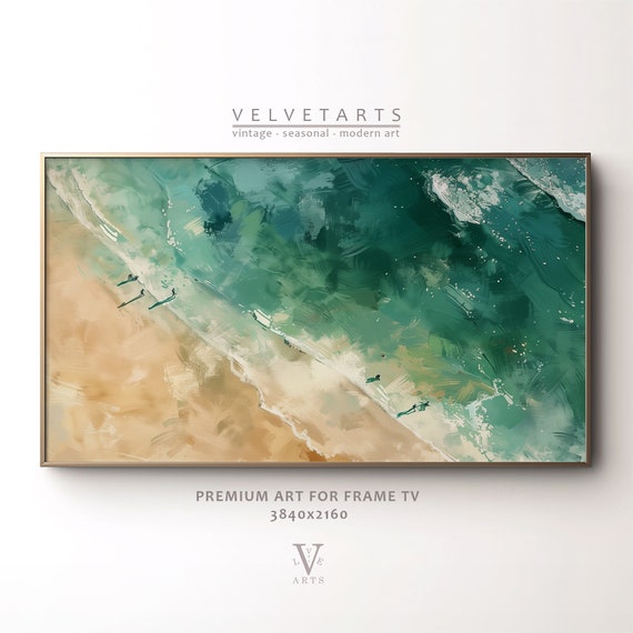 Frame Tv Art Summer Beach Art Emerald Surf Textured Painting Frame Tv Tv0000