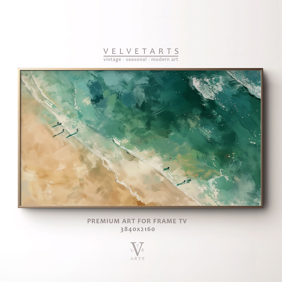 Frame Tv Art Summer Beach Art Emerald Surf Textured Painting Frame Tv Tv0000