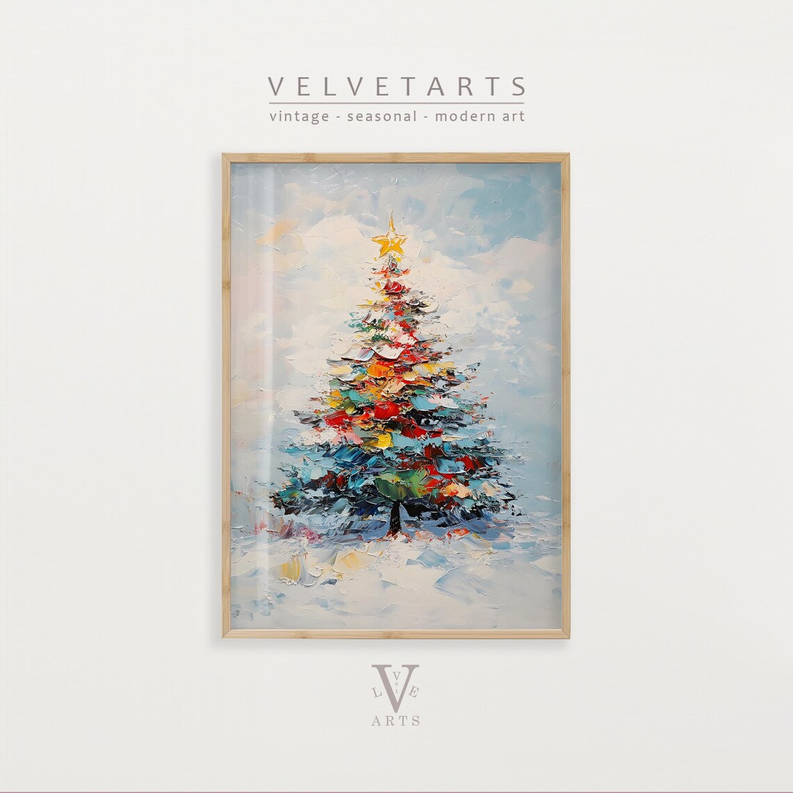 Colorful Impasto Christmas Tree Snowy Star Holiday Painting Poster