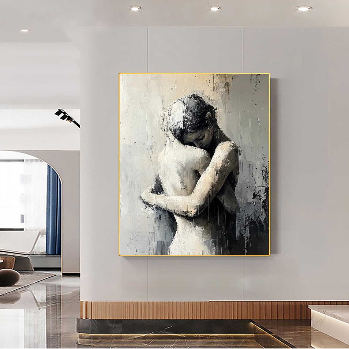 Abstract Grey Woman Embrace Portrait Art Print - Image 2