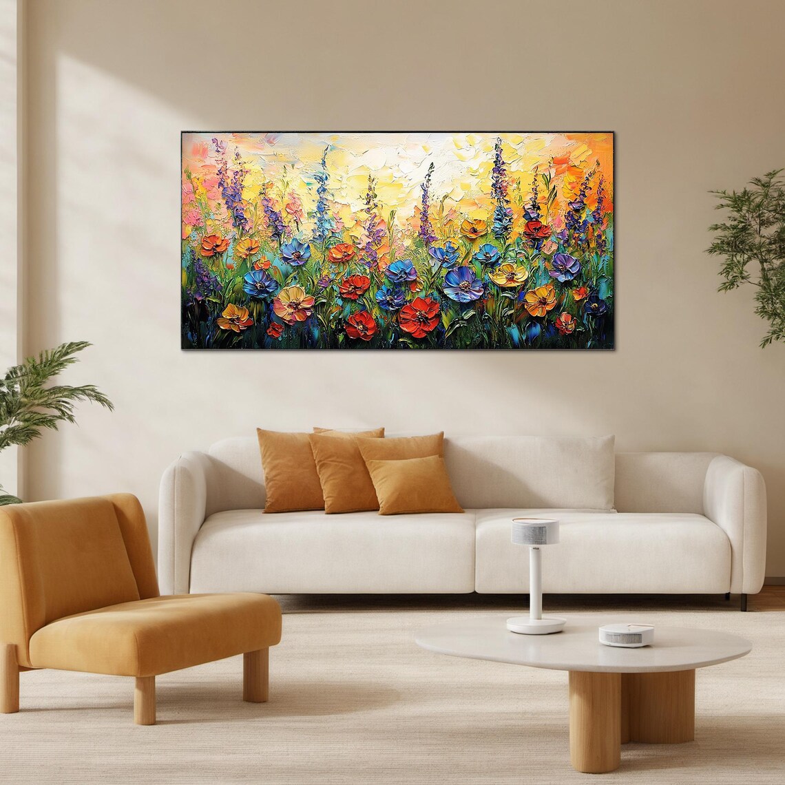 Colorful Wildflower Meadow at Sunset Impasto Oil Painting Poster - Image 2