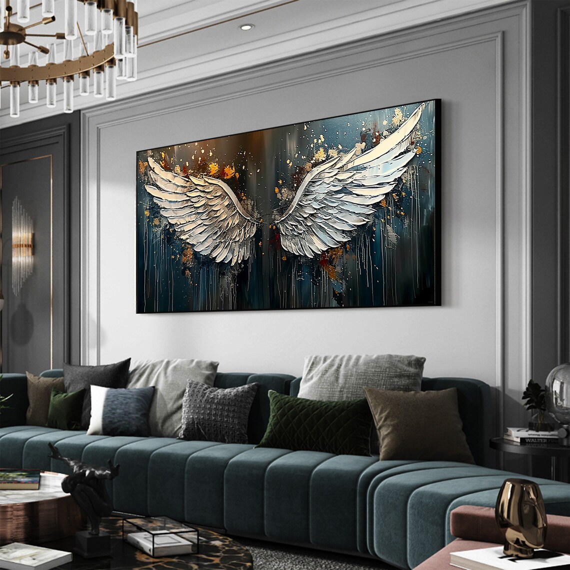 Angel Wing Oil Painting, Abstract White Wing Art - Image 6