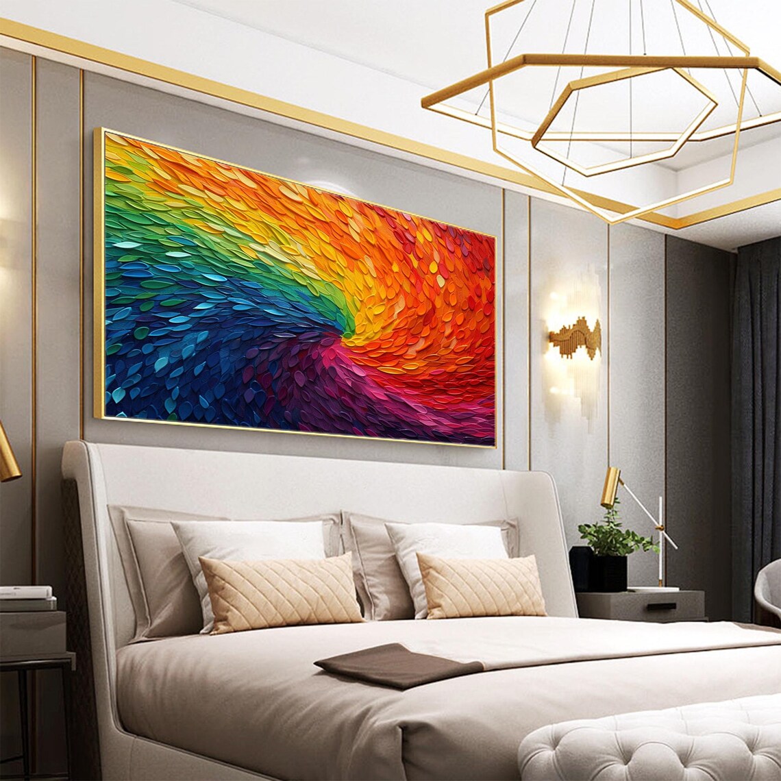Rainbow Swirl 3D Palette Knife Abstract Texture Oil Painting Poster - Image 8
