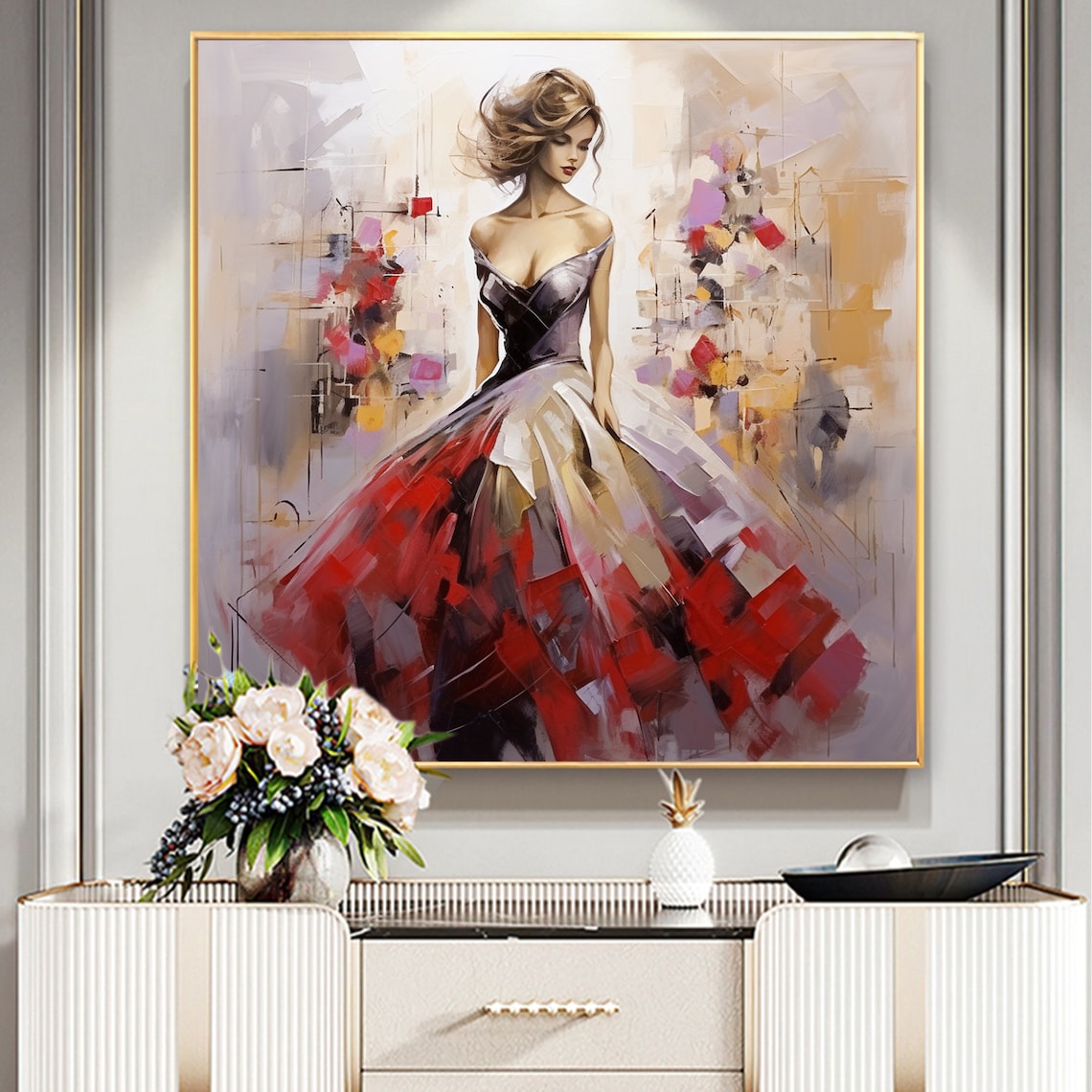 Woman In Red Dress Modern Abstract Portrait Painting Art Poster - Image 8