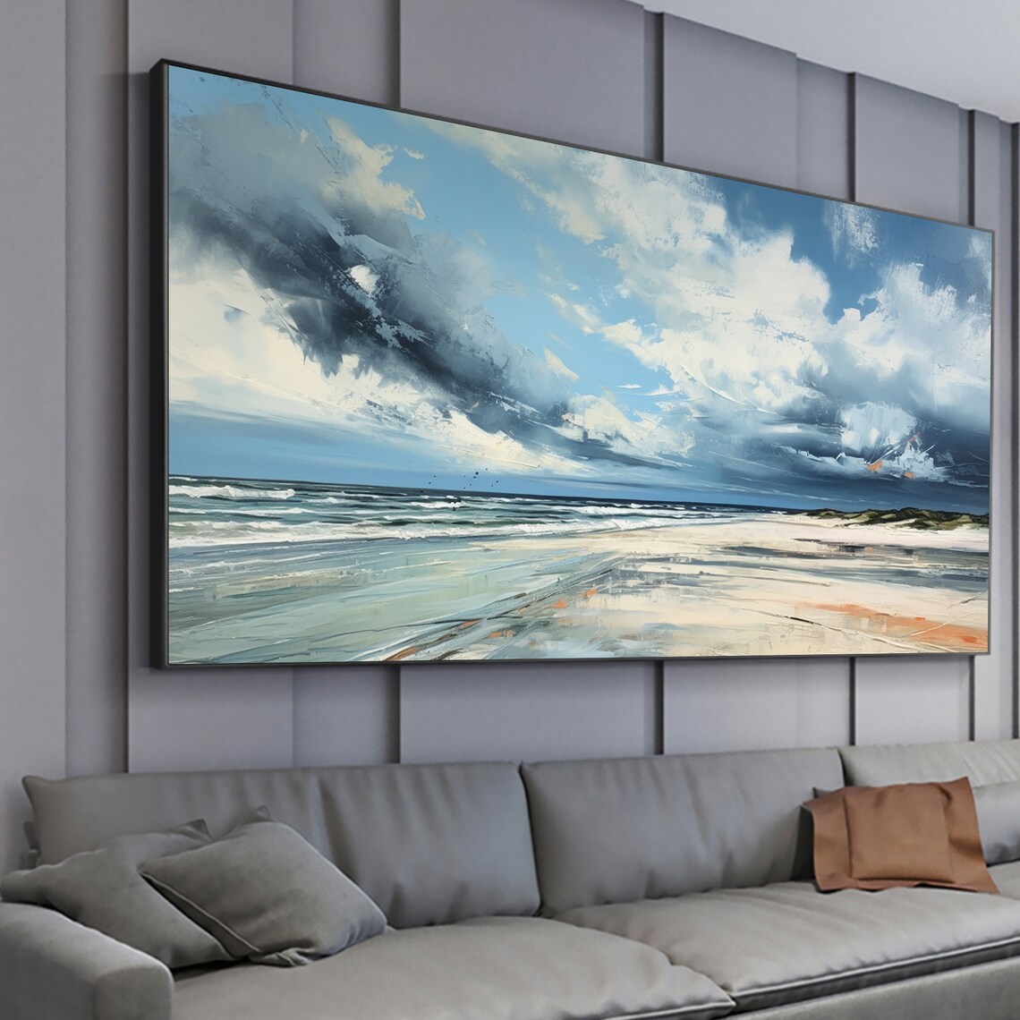 Ocean Landscape Oil Painting, Modern Beach Art Print - Image 5