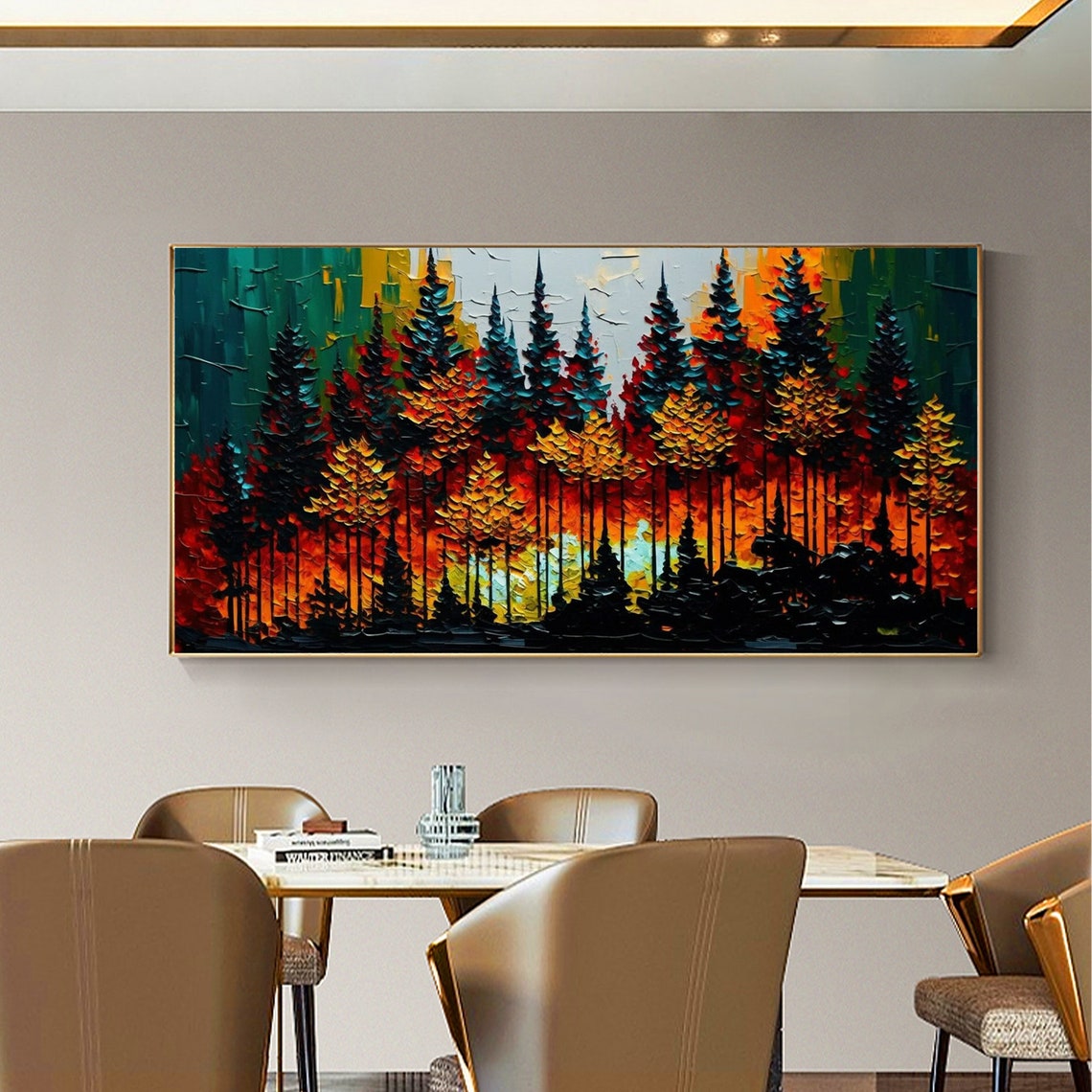 Autumn Forest In Red Orange And Yellow Impasto Tree Painting Poster - Image 8