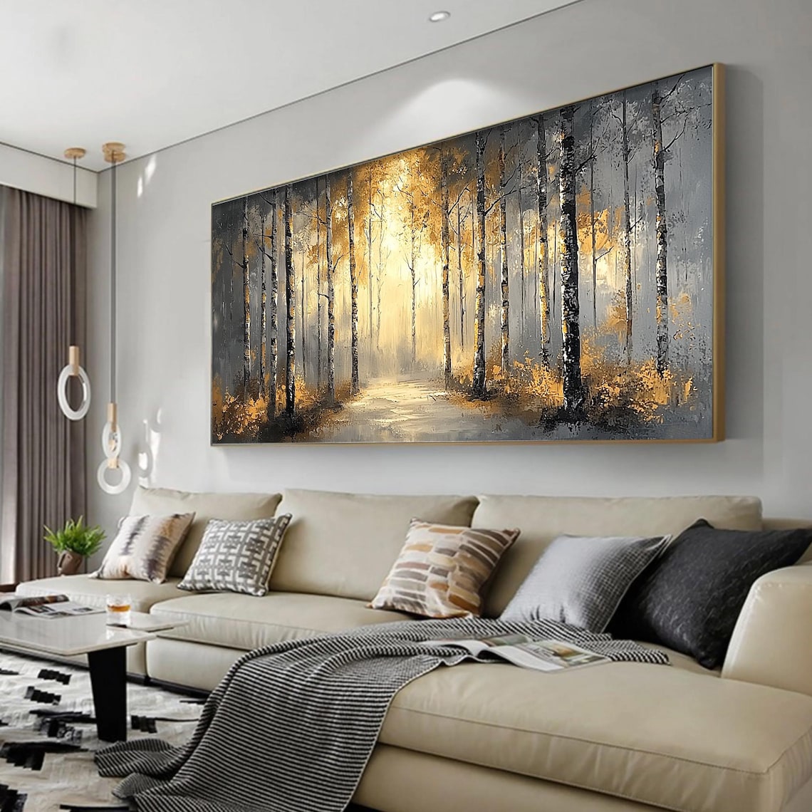Gold Leaf Forest Oil Painting, Abstract Nature Landscape - Image 7