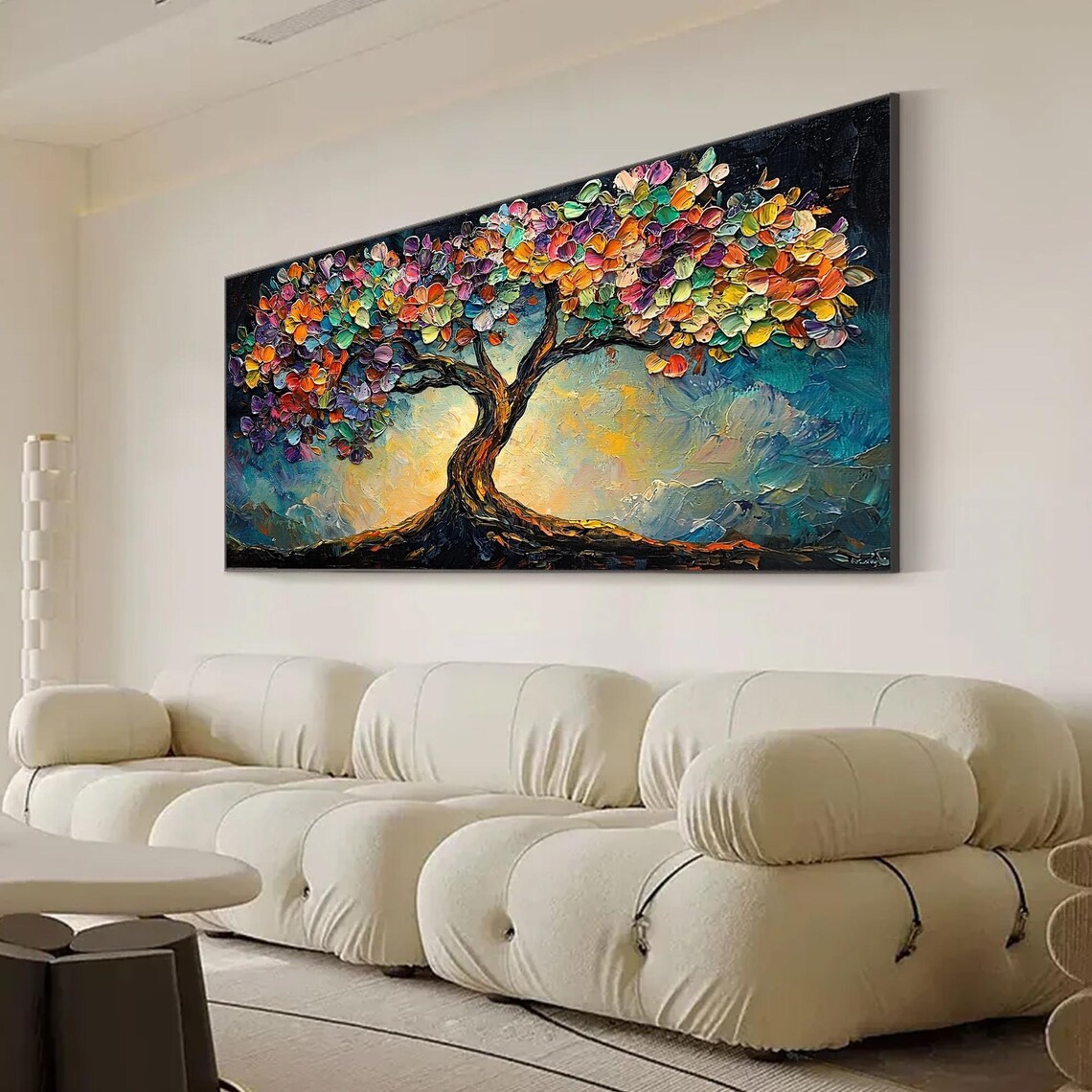 Original Colorful Tree Oil Painting On Large Abstract Colorful Texture Painting Boho Wall Art Custom Painting Living Room Decor - Image 8