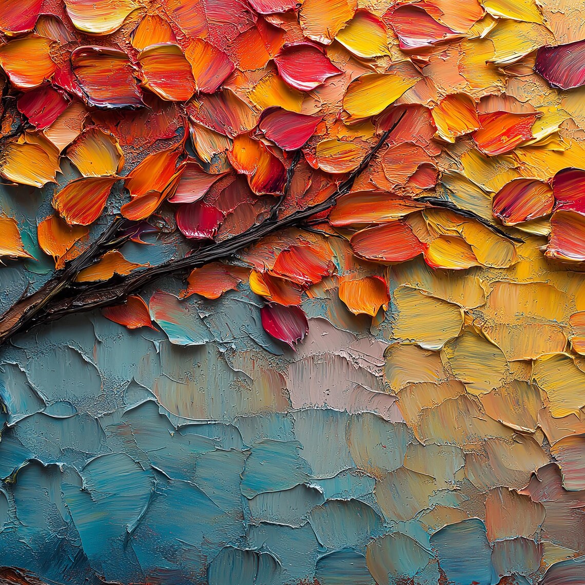 Large Original Tree Of Life Oil Painting On Abstract Textured Orange Tree Wall Art Boho Custom Wall Dcor Living Room Wall Decor - Image 6