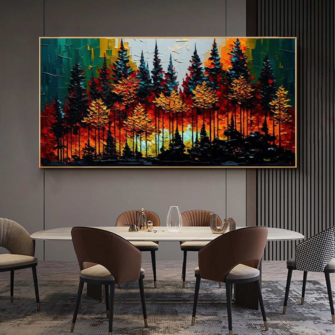 Autumn Forest In Red Orange And Yellow Impasto Tree Painting Poster - Image 2