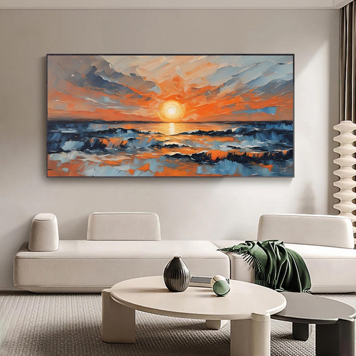Bold Sunrise Ocean Dark Waves Orange Sky Dramatic Art Poster - Image 8