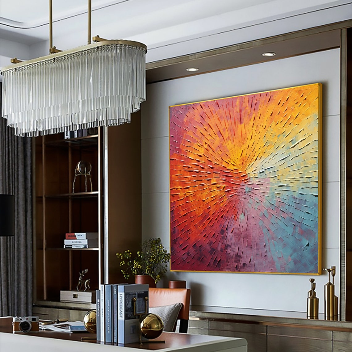Radiant Sunrise Burst Palette Knife Abstract Texture Art Poster - Image 4