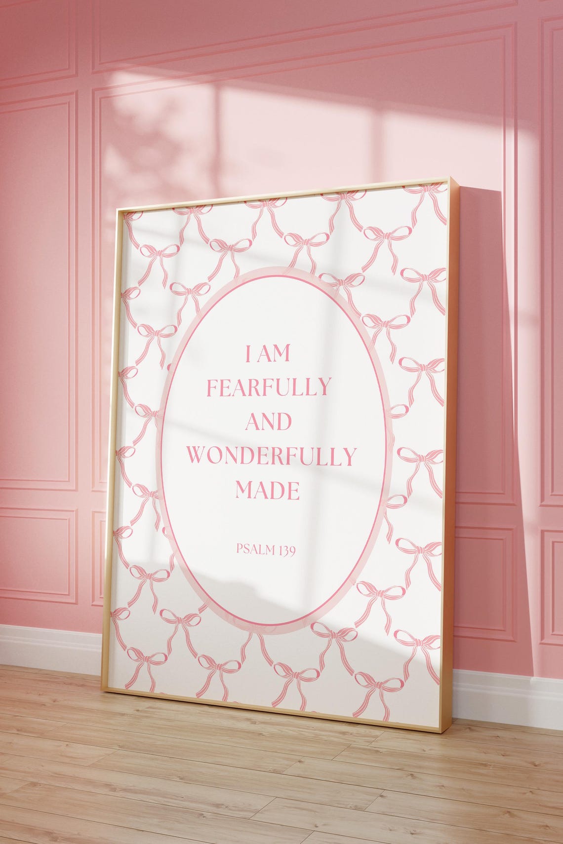 Psalm 139 Fearfully Wonderfully Made Pink Bow Scripture Print Decor