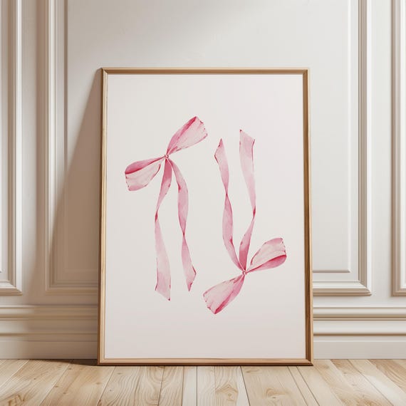 Pink Bow Print Poster Nursery Decor Girl Wall Art Coquette Room For Dorm Prints Trendy