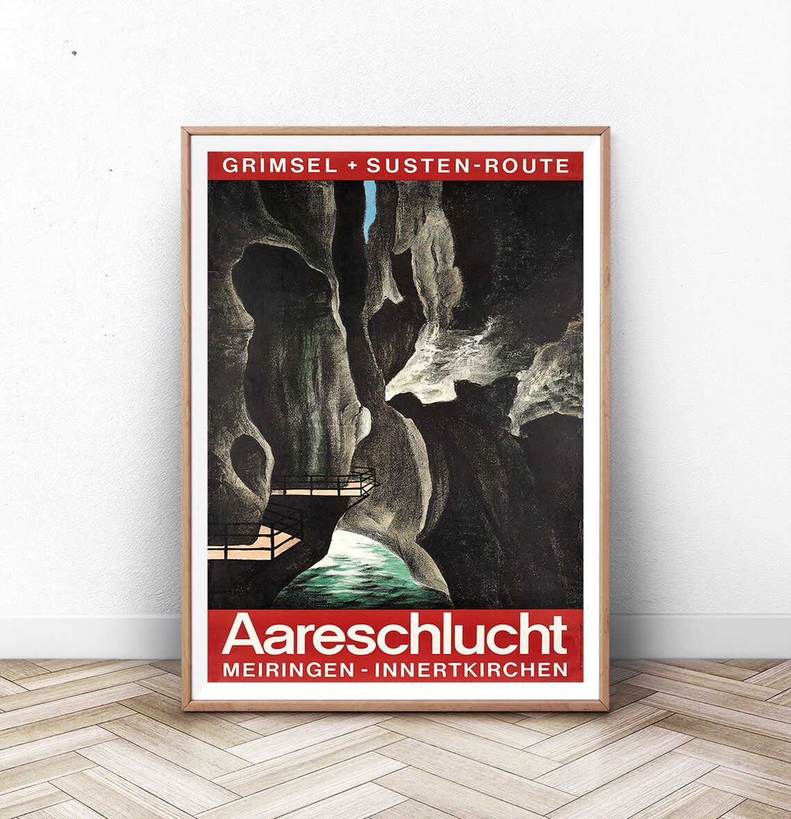 Aareschlucht Gorge Swiss Vintage Travel Poster Grimsel Susten Route