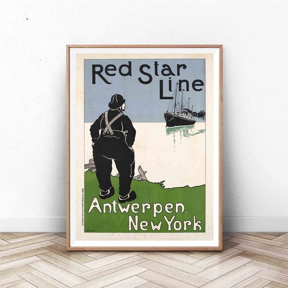 Red Star Line Antwerpen New York Vintage Ocean Liner Cruise Poster