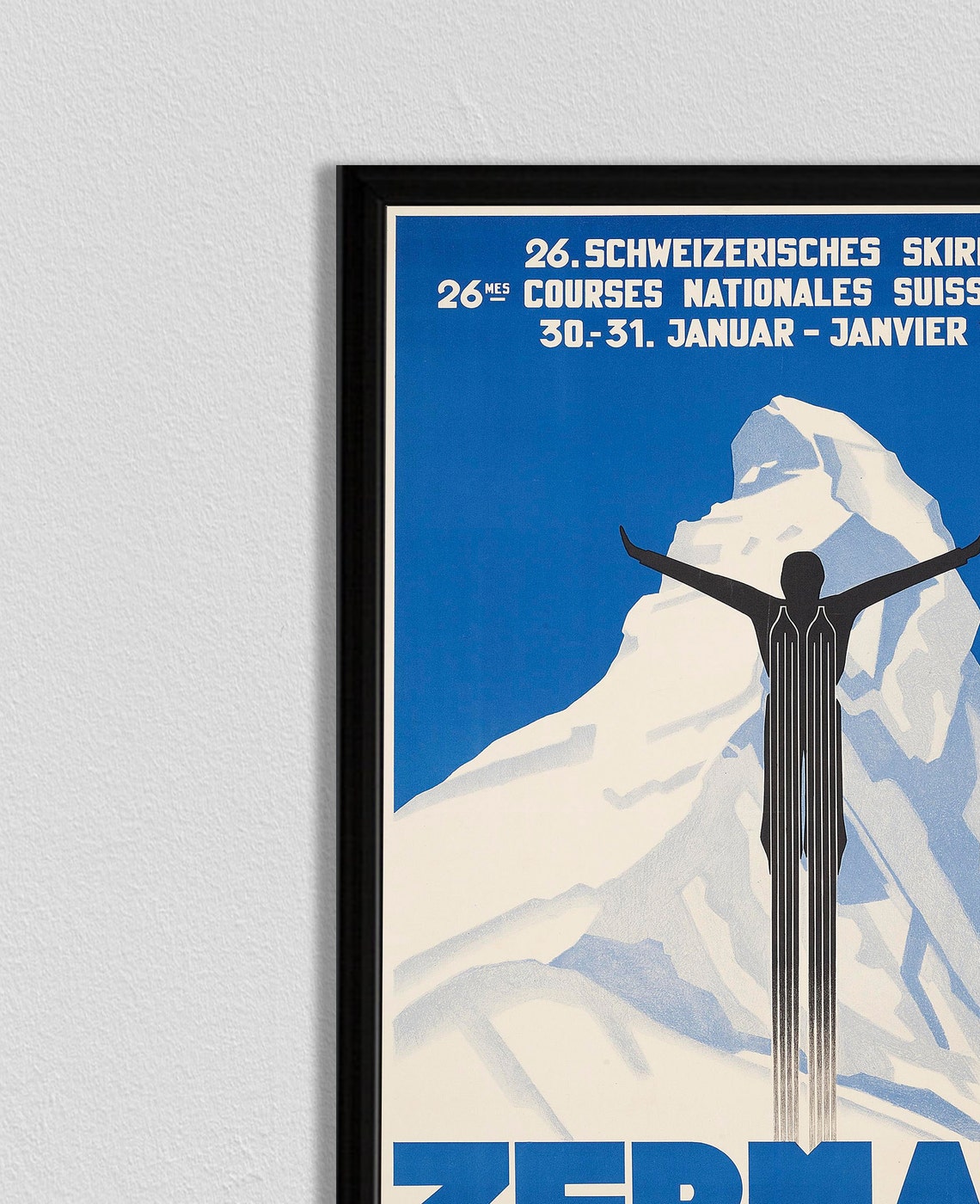 Skiing Poster Swiss Travel Art Swiss Ski Poster Sports Retro Decor Mountain Art Suisse Europe European Travel Zermatt Skiing Poster - Image 2