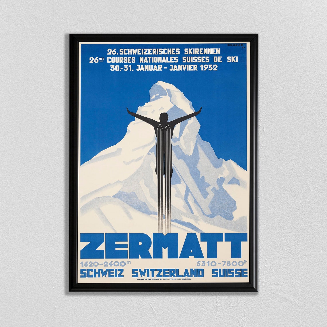 Zermatt 1932 Swiss Ski Races Matterhorn Vintage Sports Poster