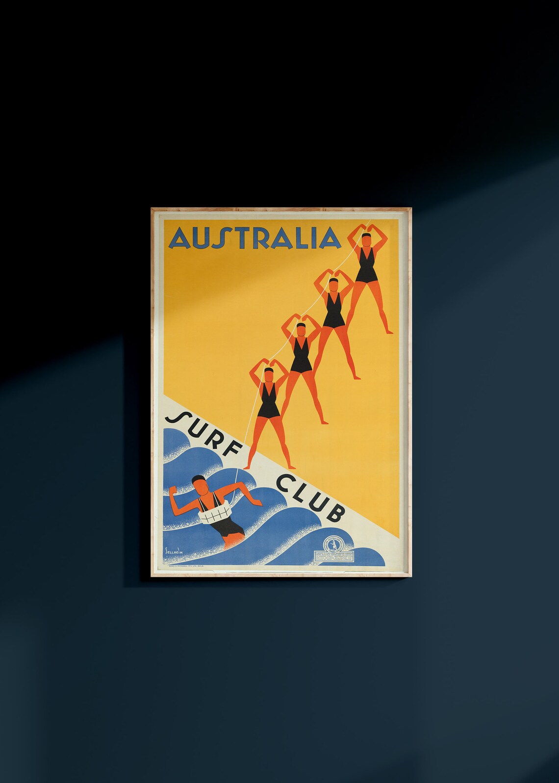 Australia Surf Club Art Deco Yellow Swimmers Blue Waves Vintage Poster - Image 2