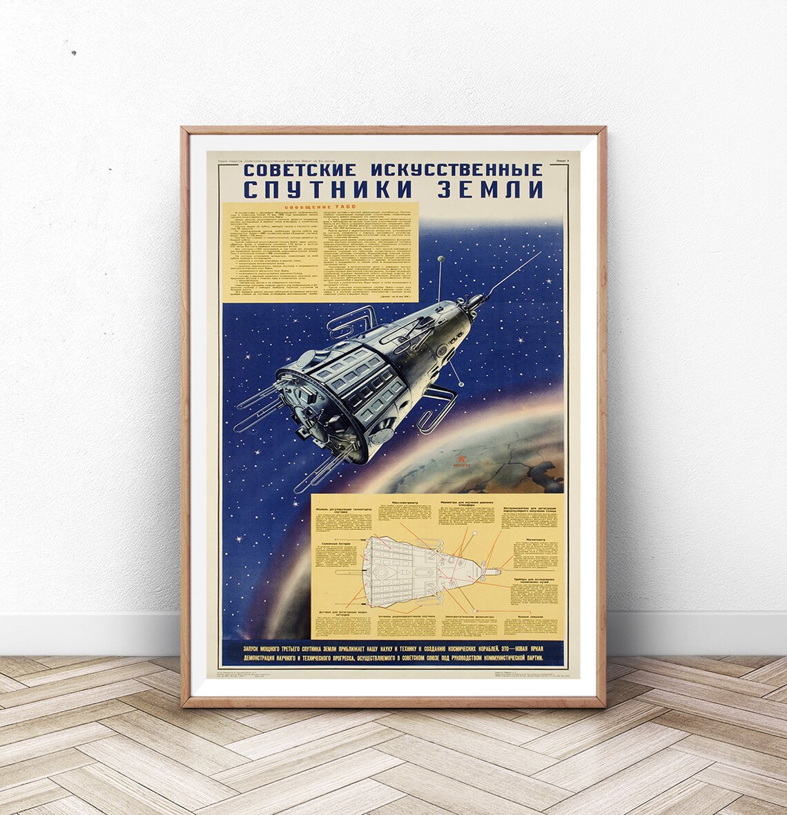 Vintage Space Poster, Rocket Ship and Astrophysics Art