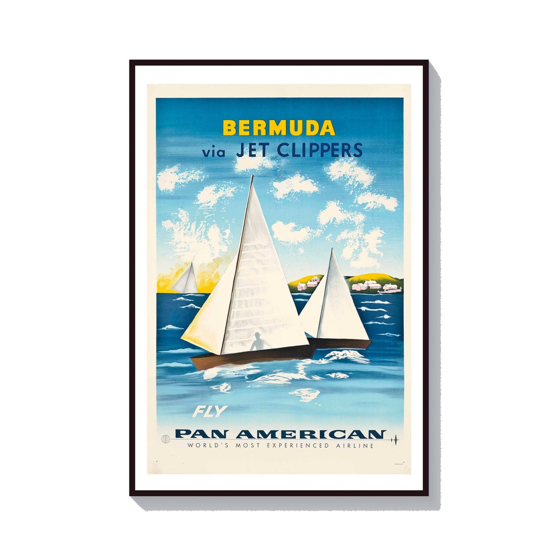 Bermuda via Jet Clippers Pan American Sailboat Airline Travel Poster