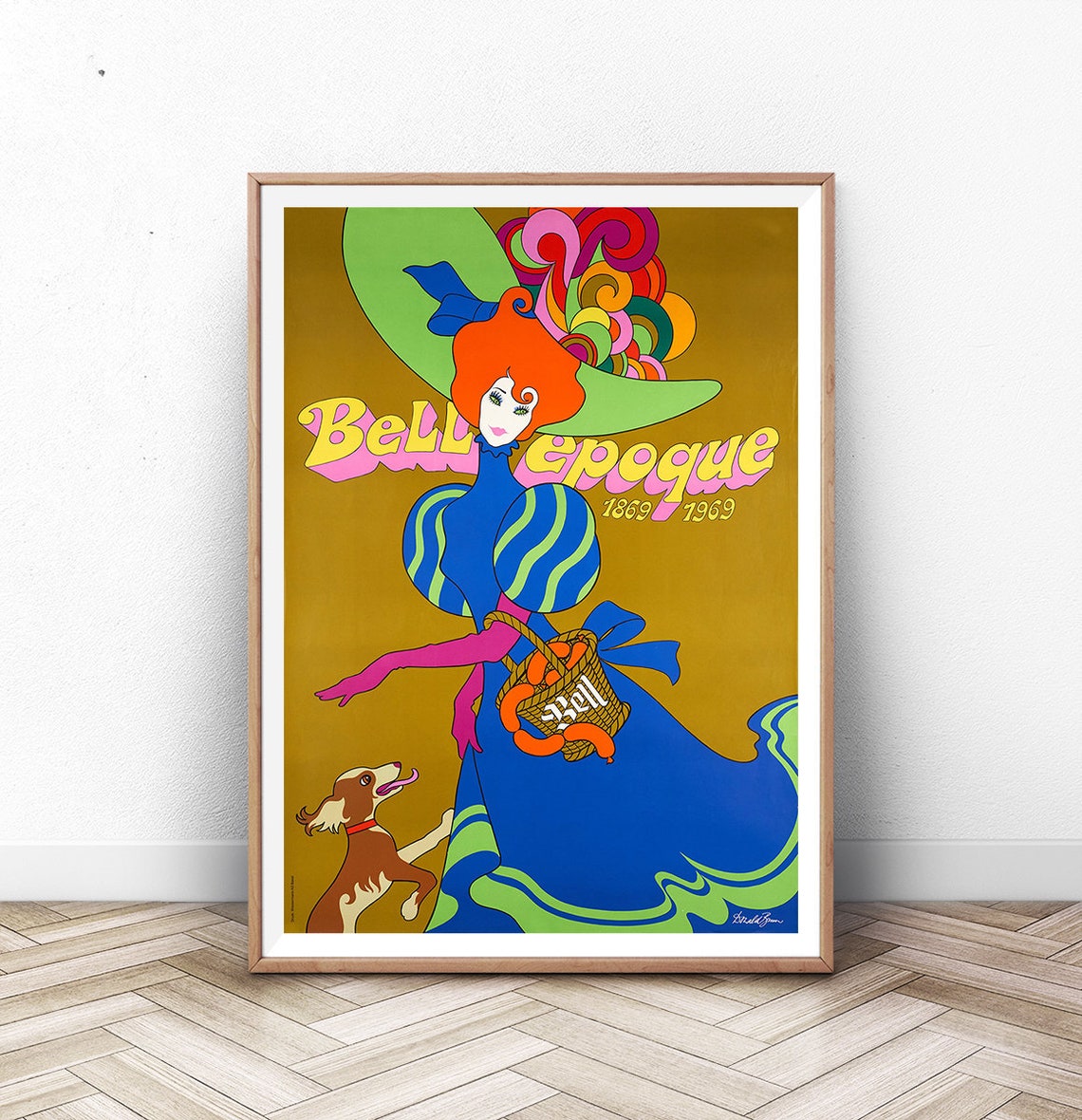 Belle Epoque 1869 1969 Bell Psychedelic Woman and Dog Ad Poster