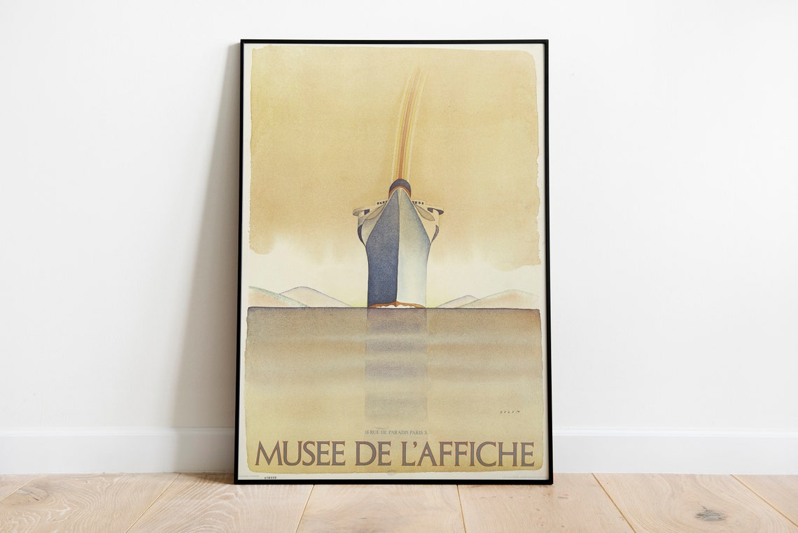 Musee De L Affiche Paris Ocean Liner Ship Bow Watercolor Art Poster - Image 2