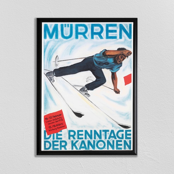 Murren Switzerland Vintage Ski Racing Downhill Retro Travel Poster
