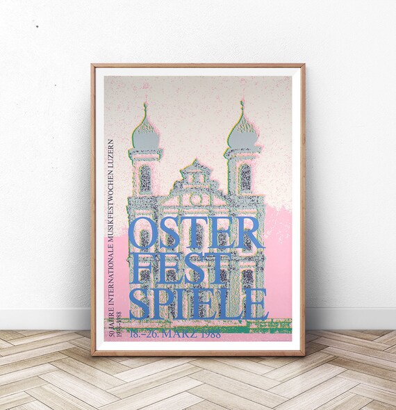Lucerne Easter Festival 1988 Swiss Classical Music Festival Poster Pink