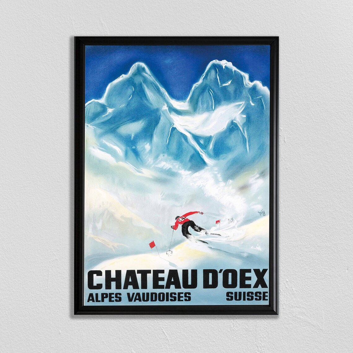 Chateau dOex Swiss Alps Vintage Ski Racer Downhill Sport Poster
