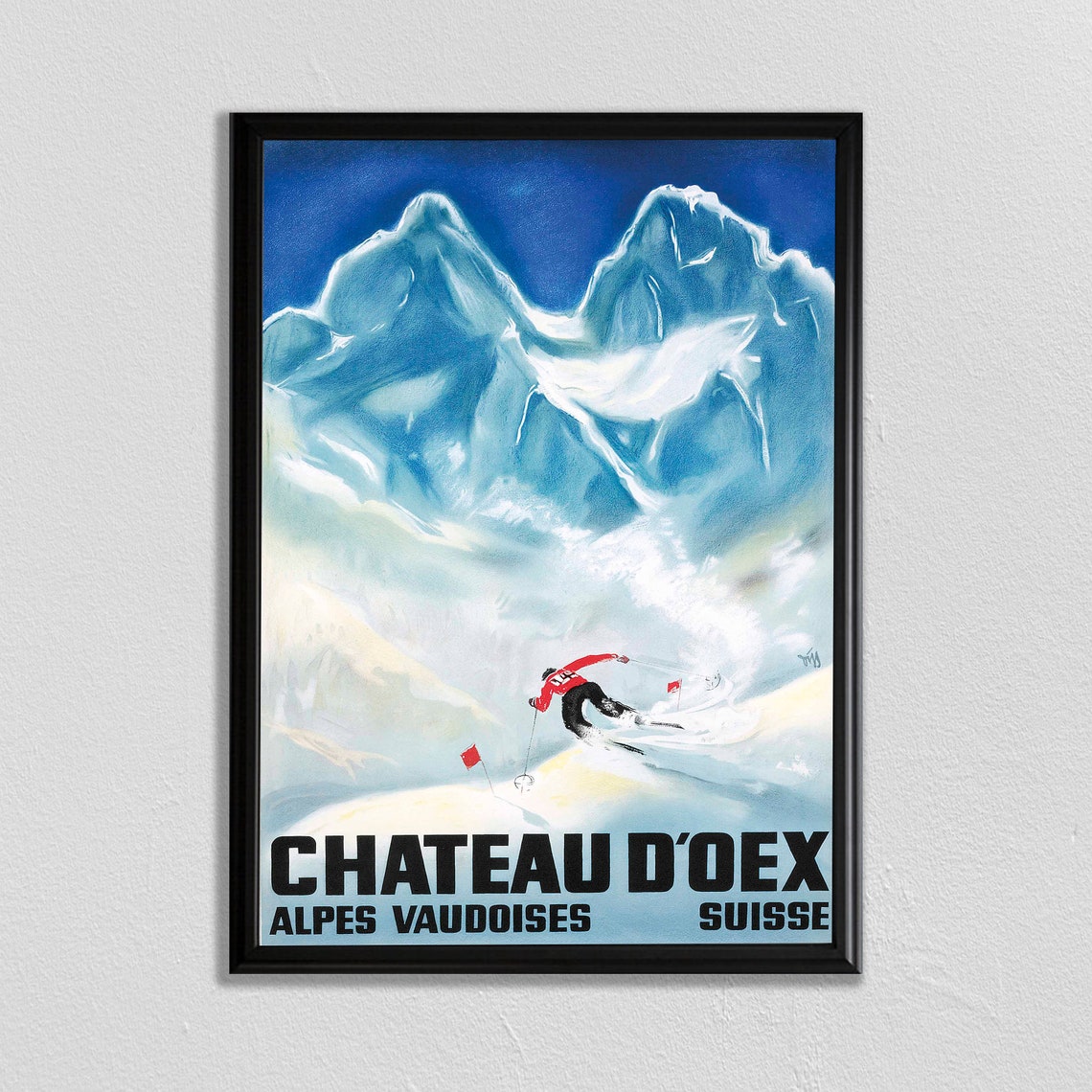 Swiss Travel Art Switzerland Ski Poster Sports Retro Decor Chateau Doex Suisse Europe European Travel Zermatt Skiing Poster