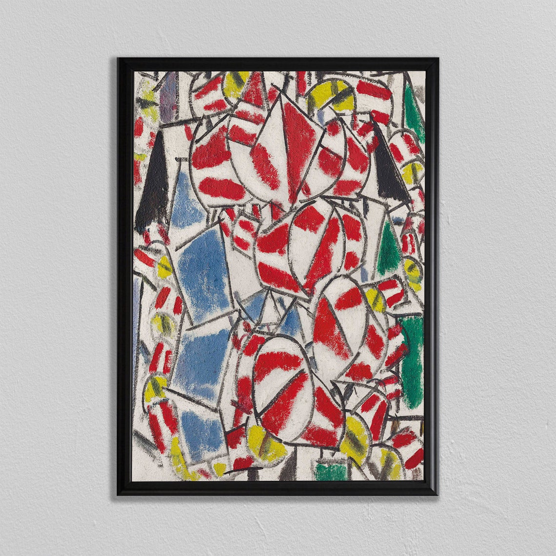 Cubist Abstract Red White Blue Geometric Composition Art Poster