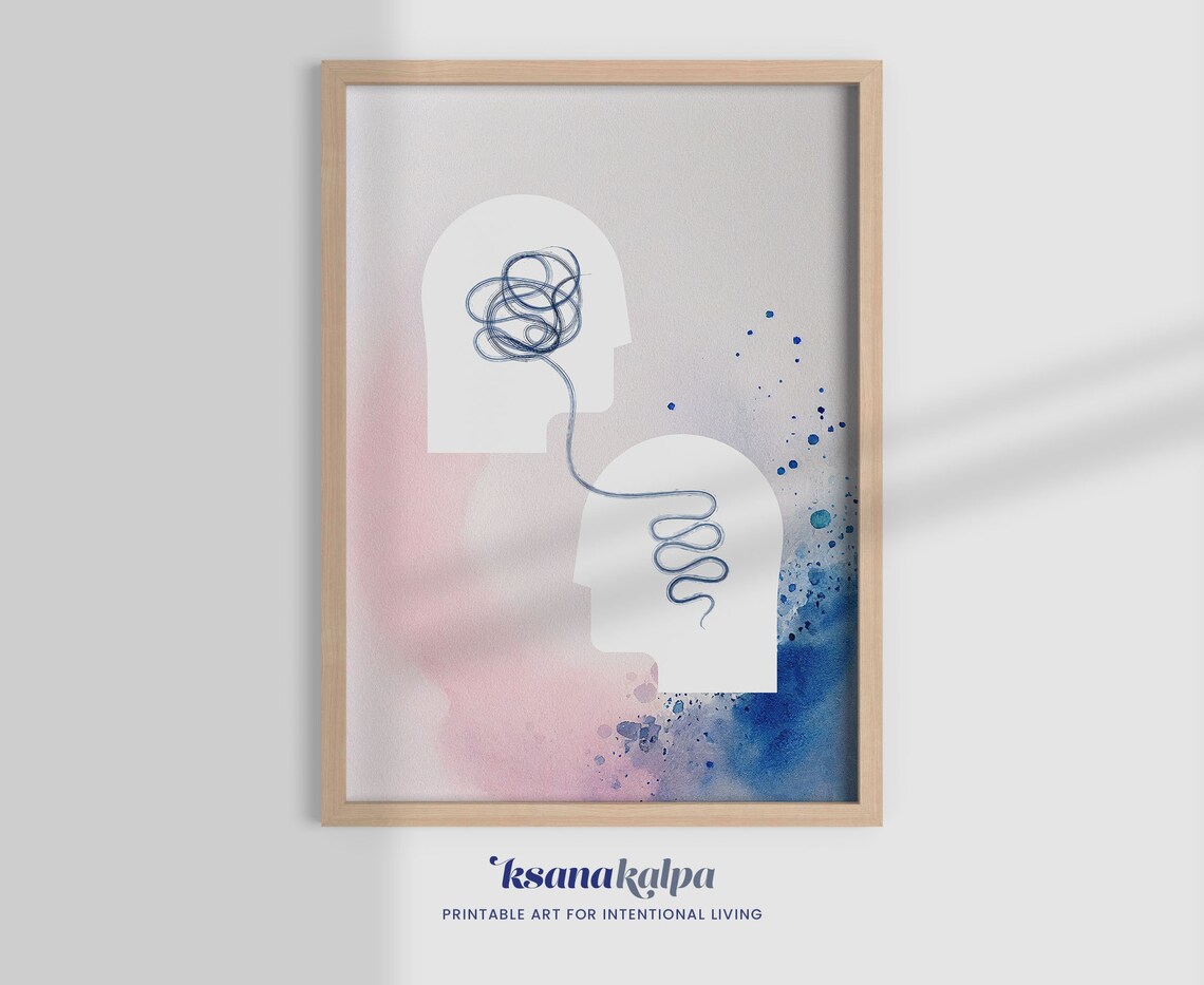 Tangled and Calm Mind Heads Watercolor Mental Health Art Poster