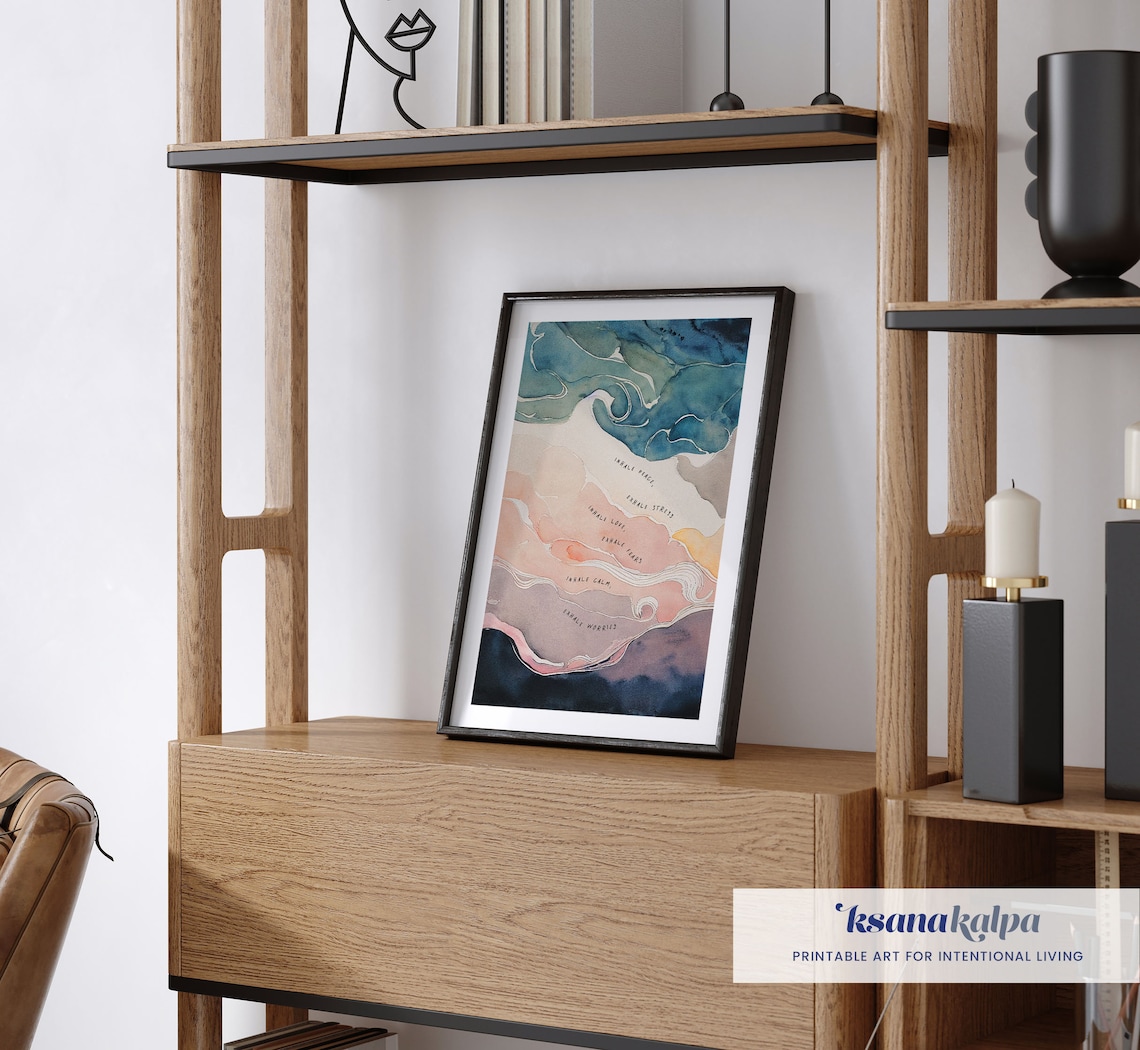 Inhale Exhale Sequence Watercolor Prints, Office Decor - Image 2