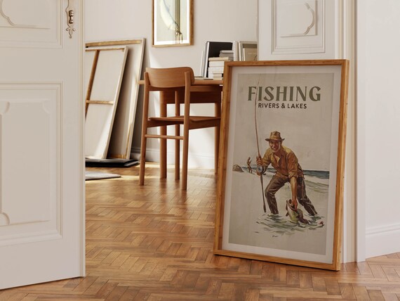 Fishing Rivers And Lakes Vintage Angler Retro Outdoor Scene Poster
