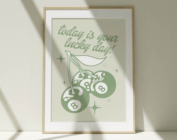 Lucky You Wall Art Trendy Green Bedroom Decor Sage Green Wall Art Cool Room Decor Aesthetic Poster Trendy Cherry Wall Art Funky Home Decor