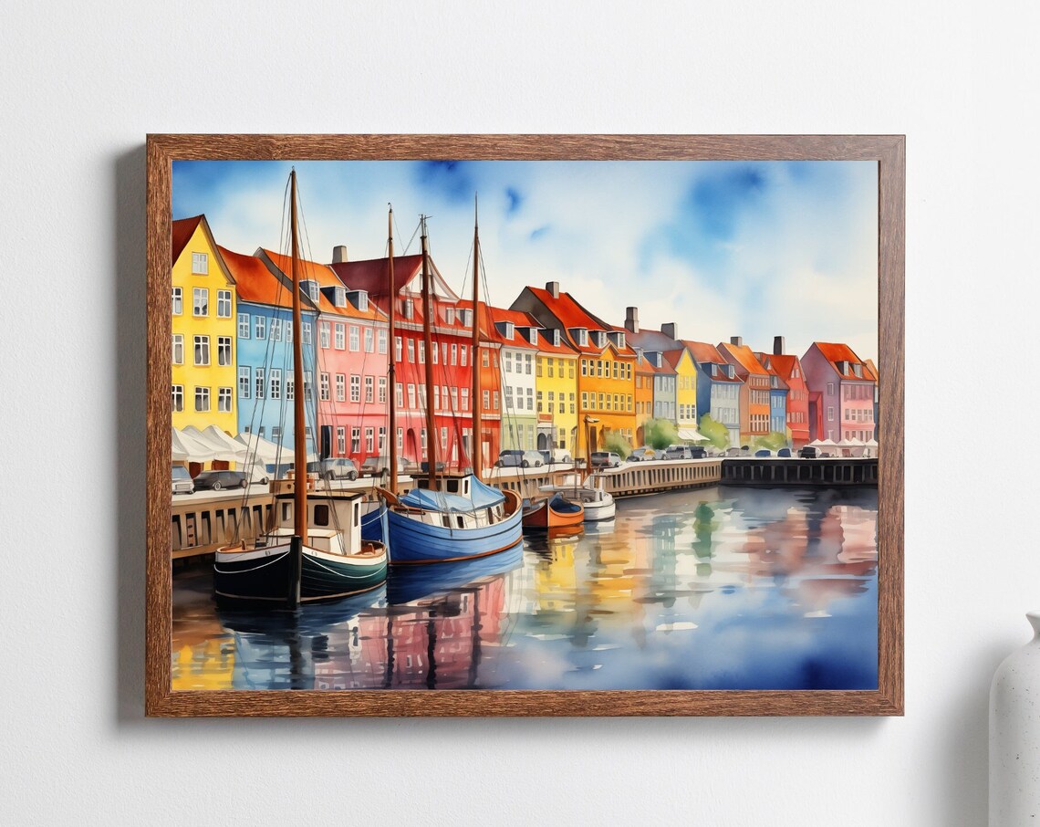 Copenhagen Watercolor Art Print, Denmark Houses