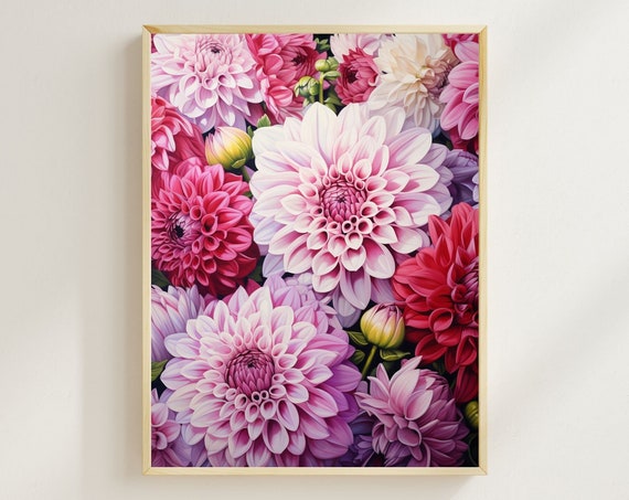 Dahlia Bouquet Art Print, Floral Wall Decor