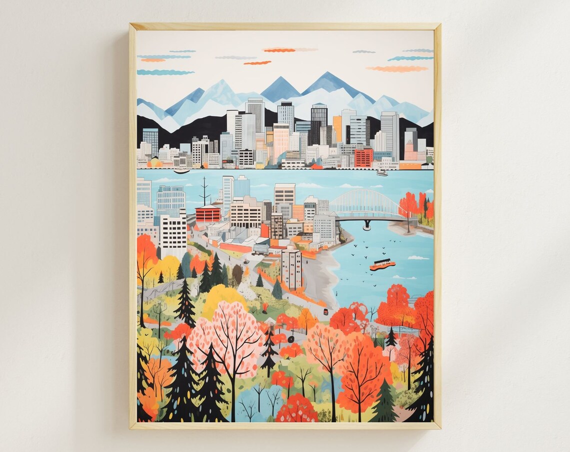 Vancouver Skyline Travel Poster, Cityscape Art Print
