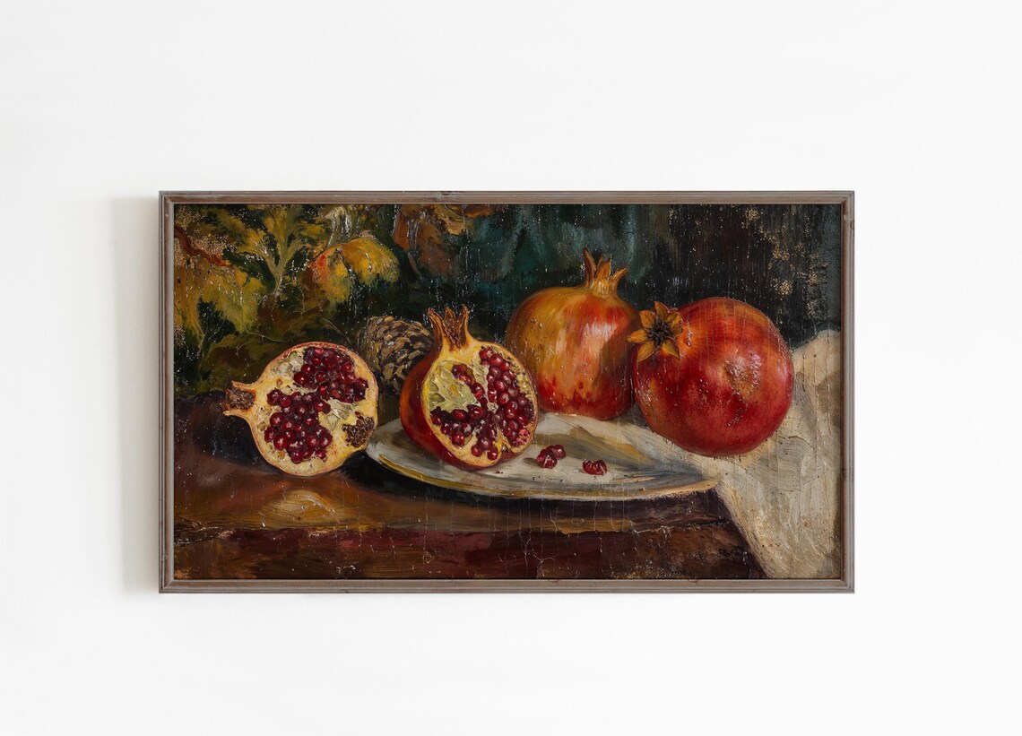 Pomegranate Christmas Rustic Botanical Still Life Poster - Image 2