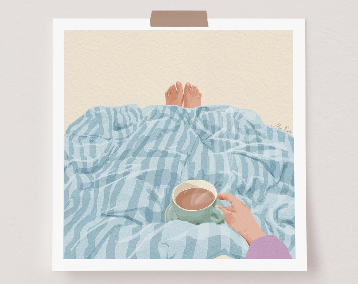 Morning Coffee in Bed for a Cozy Lazy Weekend Slow Life Poster