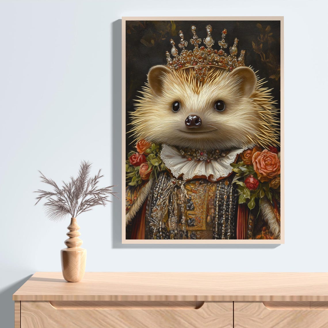 Royal Hedgehog Wearing Jeweled Crown Renaissance Portrait Print - Image 2