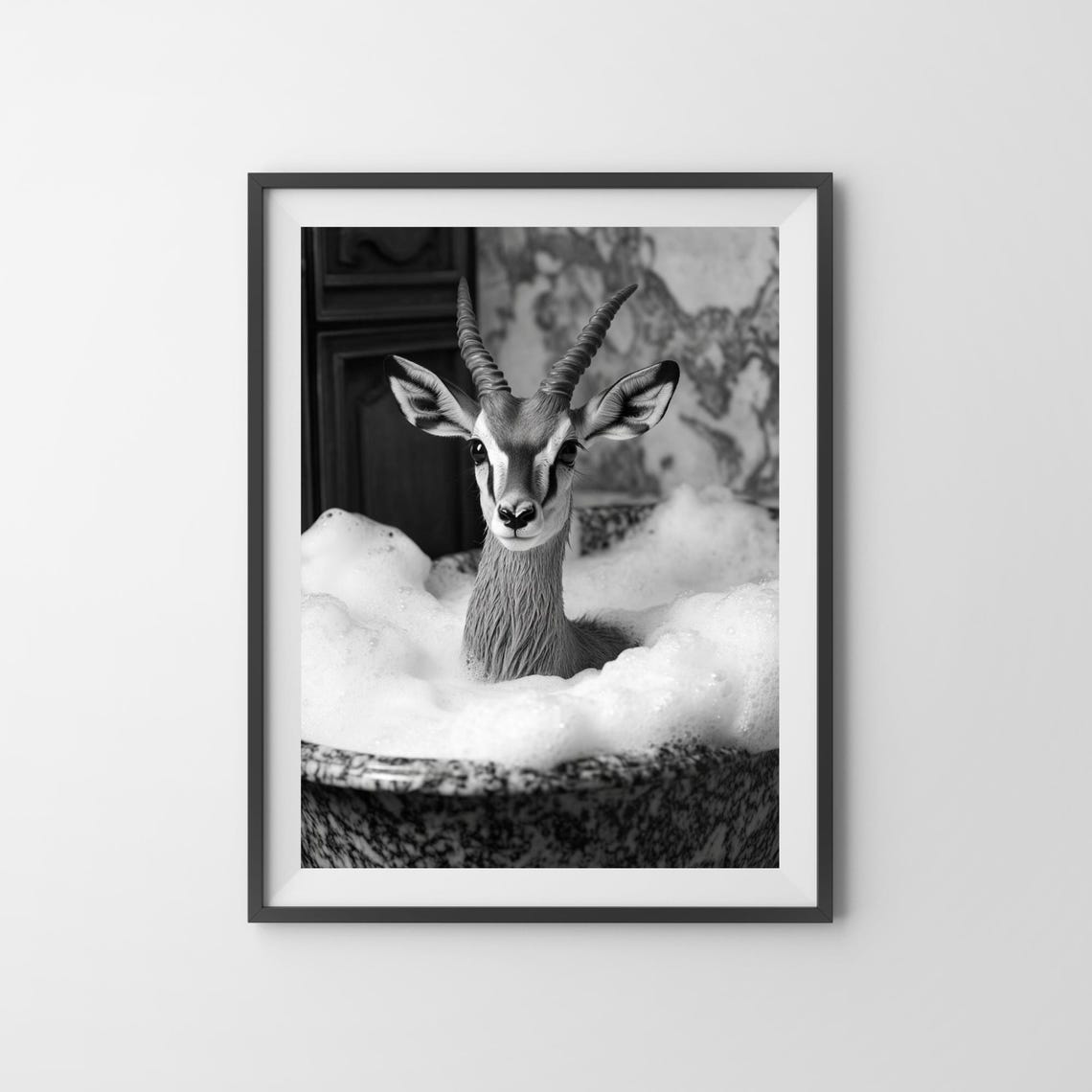 Antelope Bubble Bath Funny Black And White Bathroom Wall Poster - Image 3