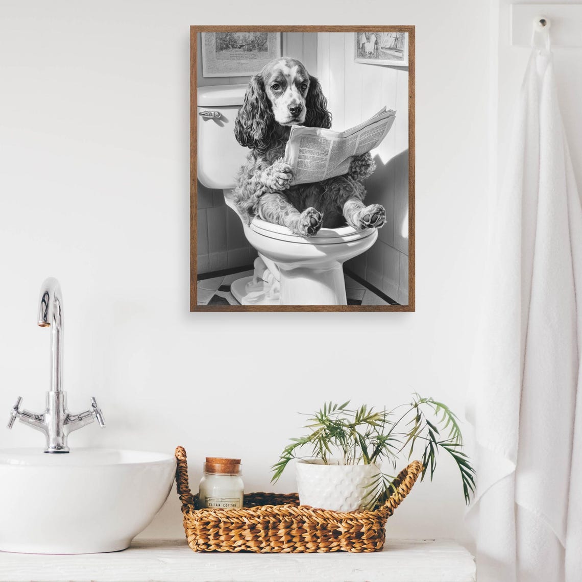 Cocker Spaniel Reading Newspaper on Toilet Vintage Dog Bathroom Poster - Image 2