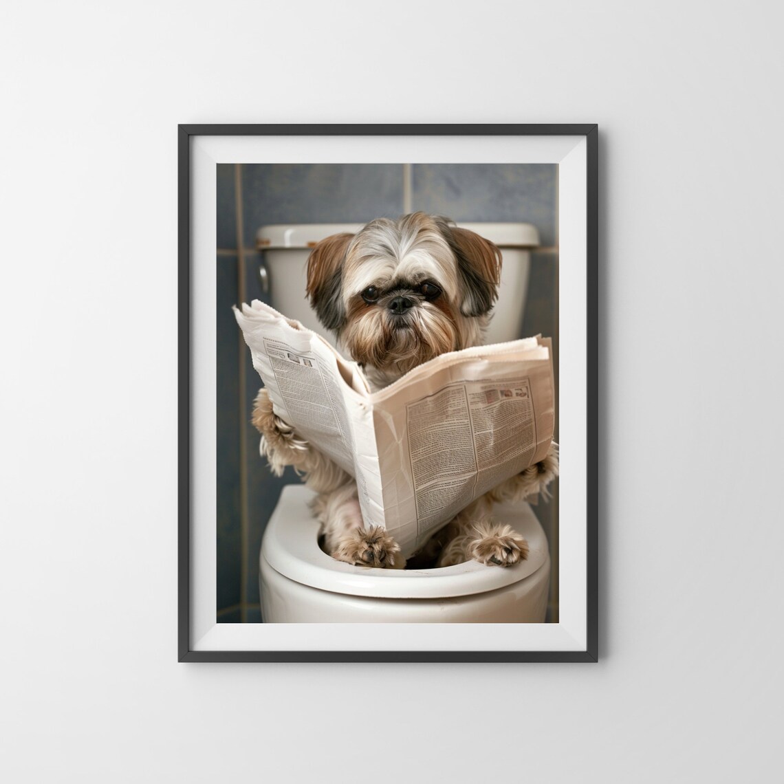 Shih Tzu Reading a Newspaper on the Toilet Funny Color Dog Poster - Image 3