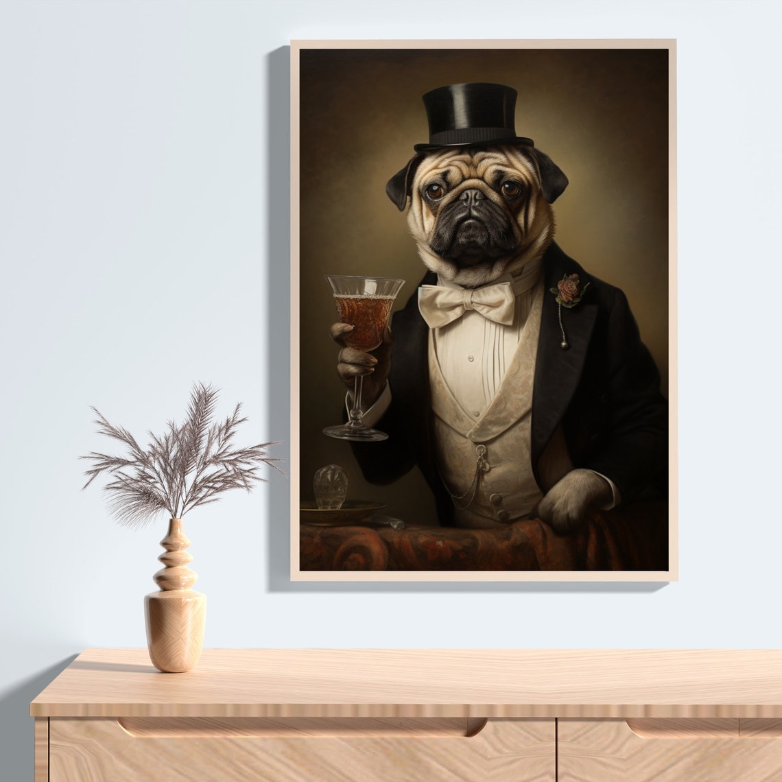Gentleman Pug in Top Hat and Tuxedo Raising a Champagne Glass Poster - Image 2