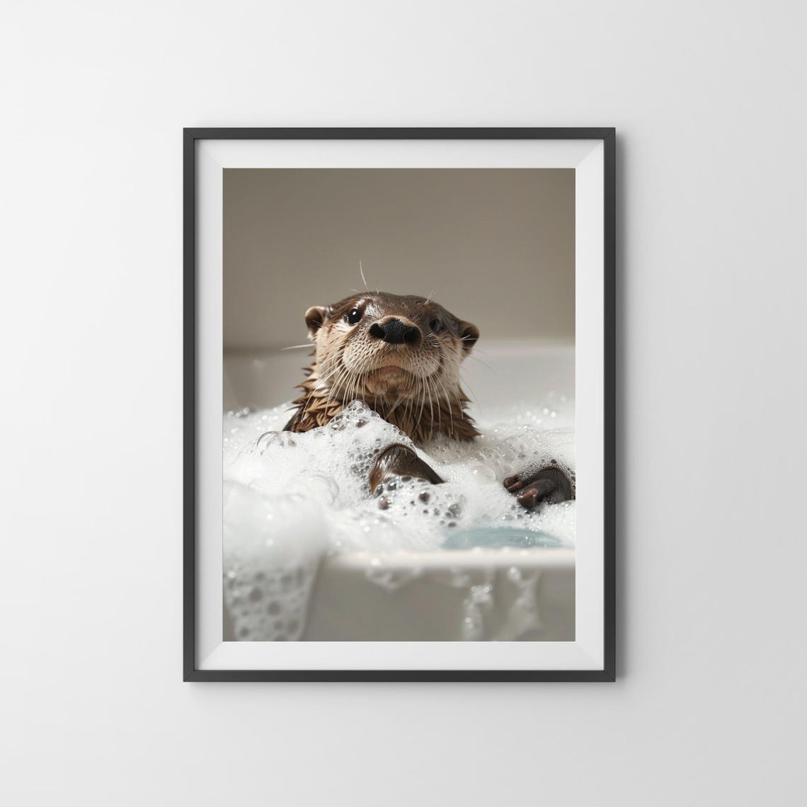 Cute Otter Splashing in Bubble Bath Funny Animal Bathroom Wall Art - Image 3