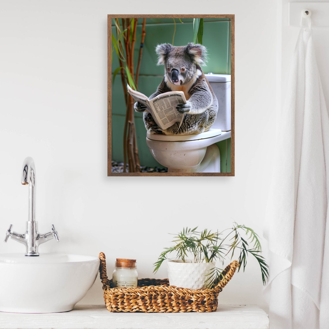 Koala on the Toilet Reading a Newspaper Funny Bathroom Poster - Image 2