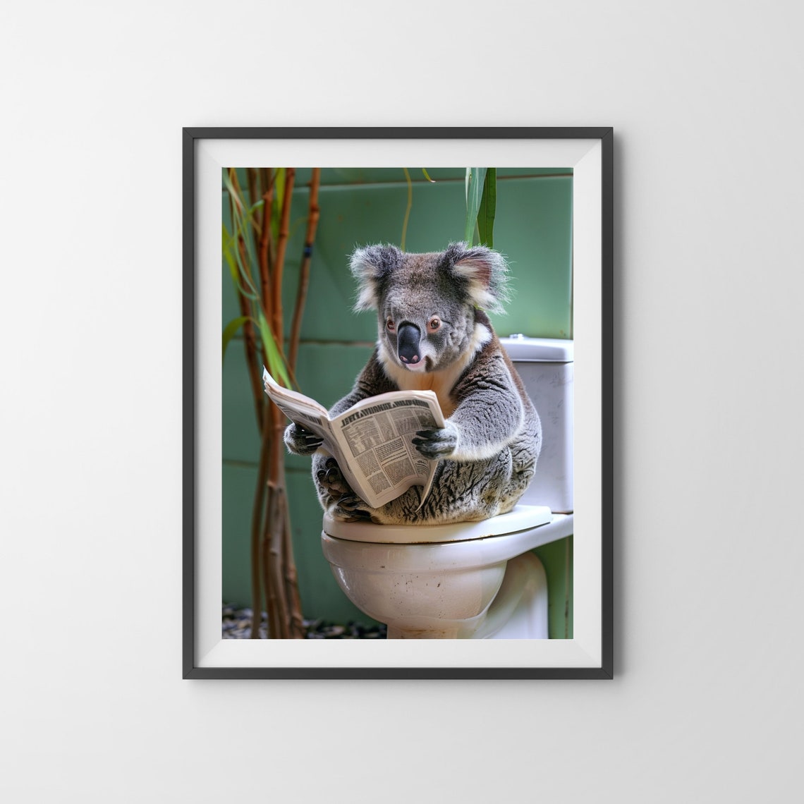 Koala on the Toilet Reading a Newspaper Funny Bathroom Poster - Image 3
