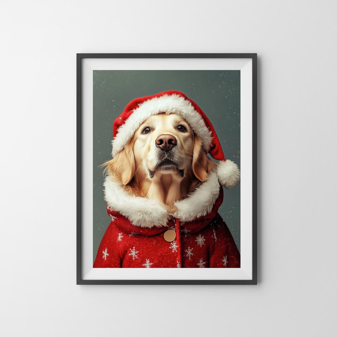 Golden Retriever In Christmas Clothes Holiday Dog Wall Art Funny Christmas Dog Print Cozy Winter Decor Goldie Lover Gift Holiday Print - Image 3